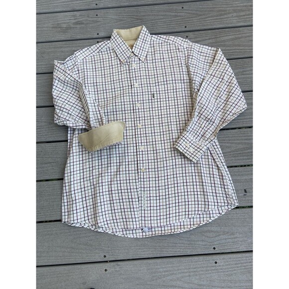 BARBOUR Mens Bank Tattersalls Regular Shirt M Plaid Beige Country Hipster - Picture 3 of 16